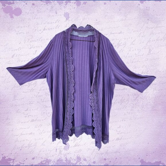 Roaman's Crochet Trim Pointelle Purple Cardigan - XL - Picture 1 of 8